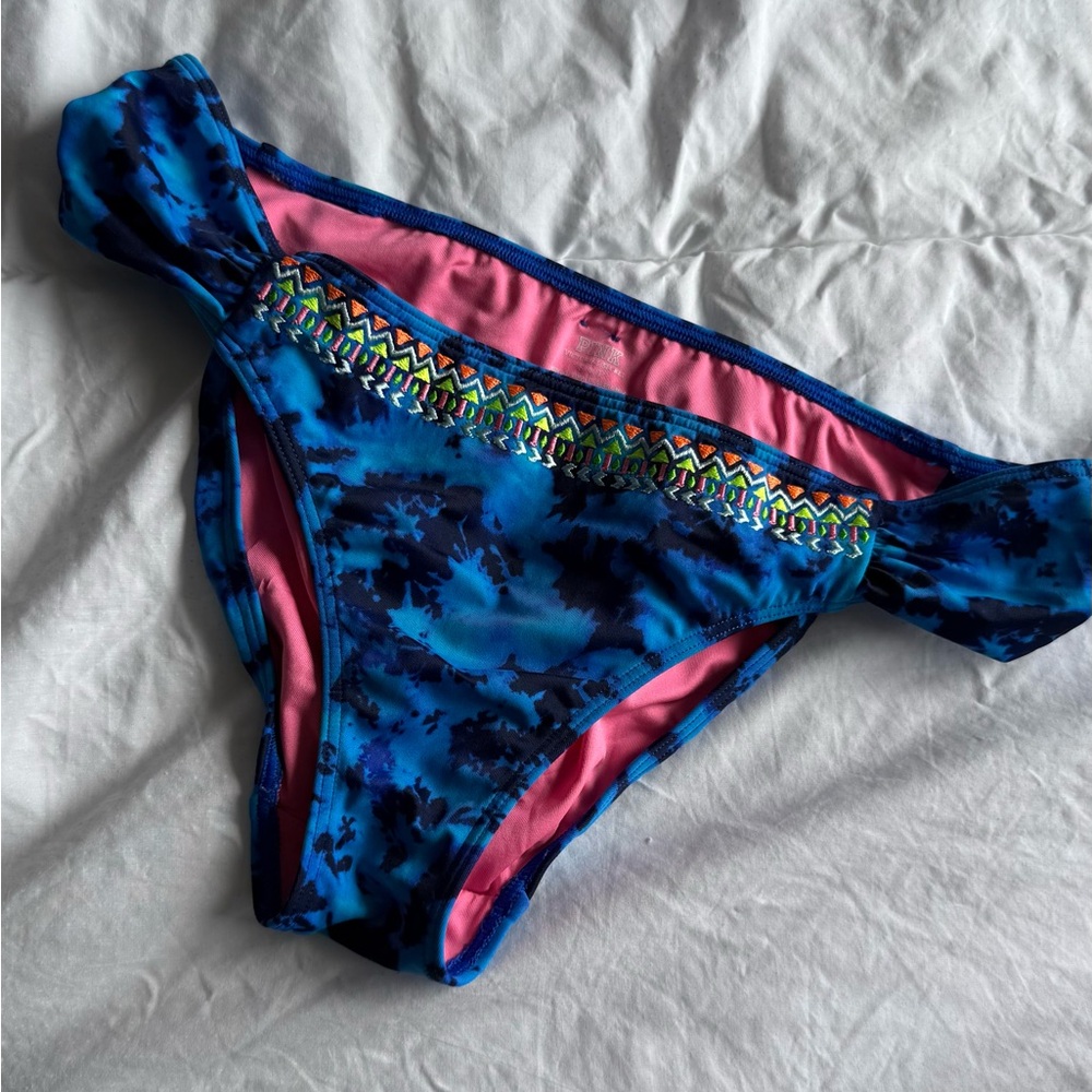 PINK Victoria's Secret Blue Patterned Bikini Bottom
